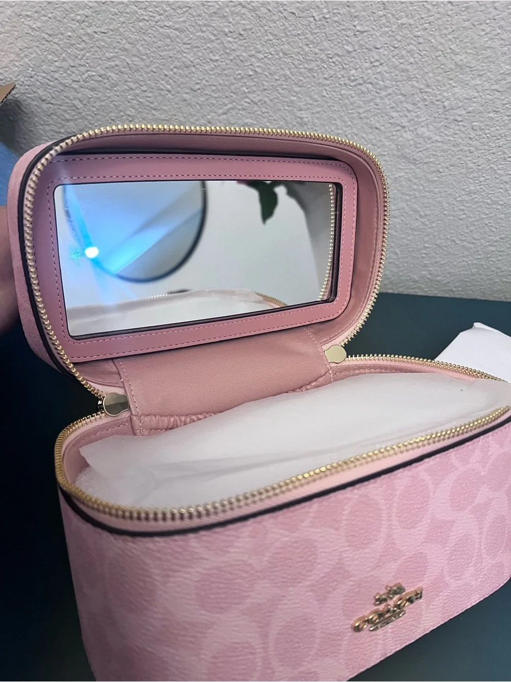 Coach Powder Pink Signature Vanity Cosmetic Case with Top Handle